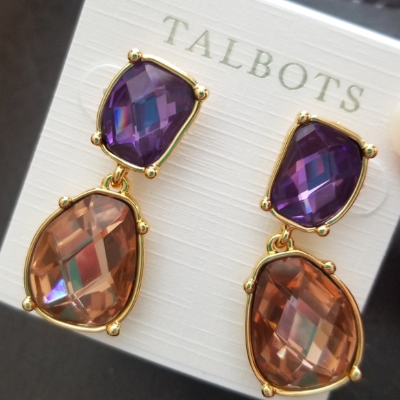 ❗Talbots Pink Purple Crystal Drop Earrings❗ - Picture 1 of 1